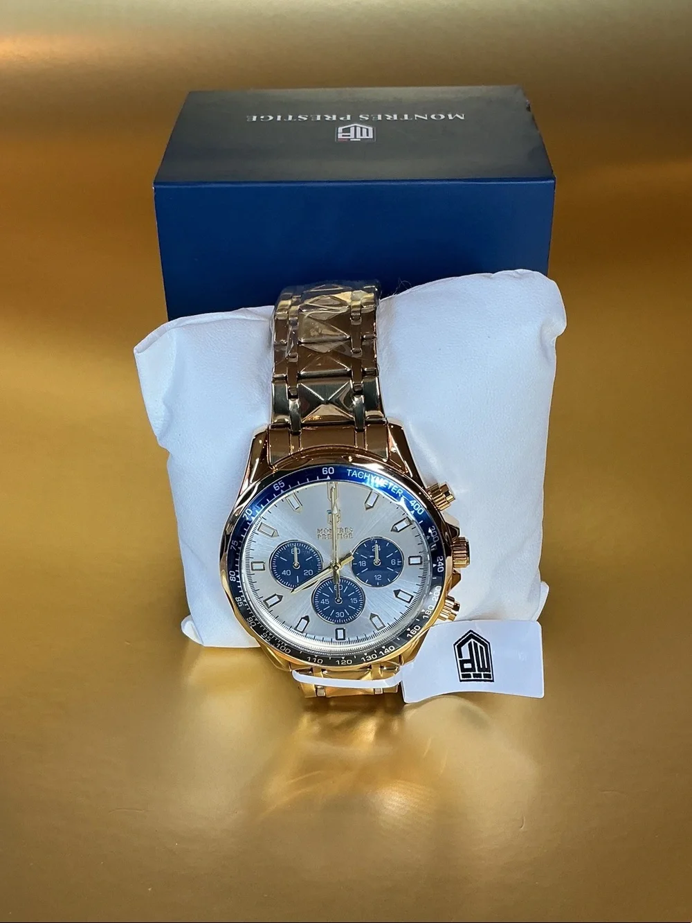 Invicta Rose Gold Tone Chronograph Watch with Blue Dial